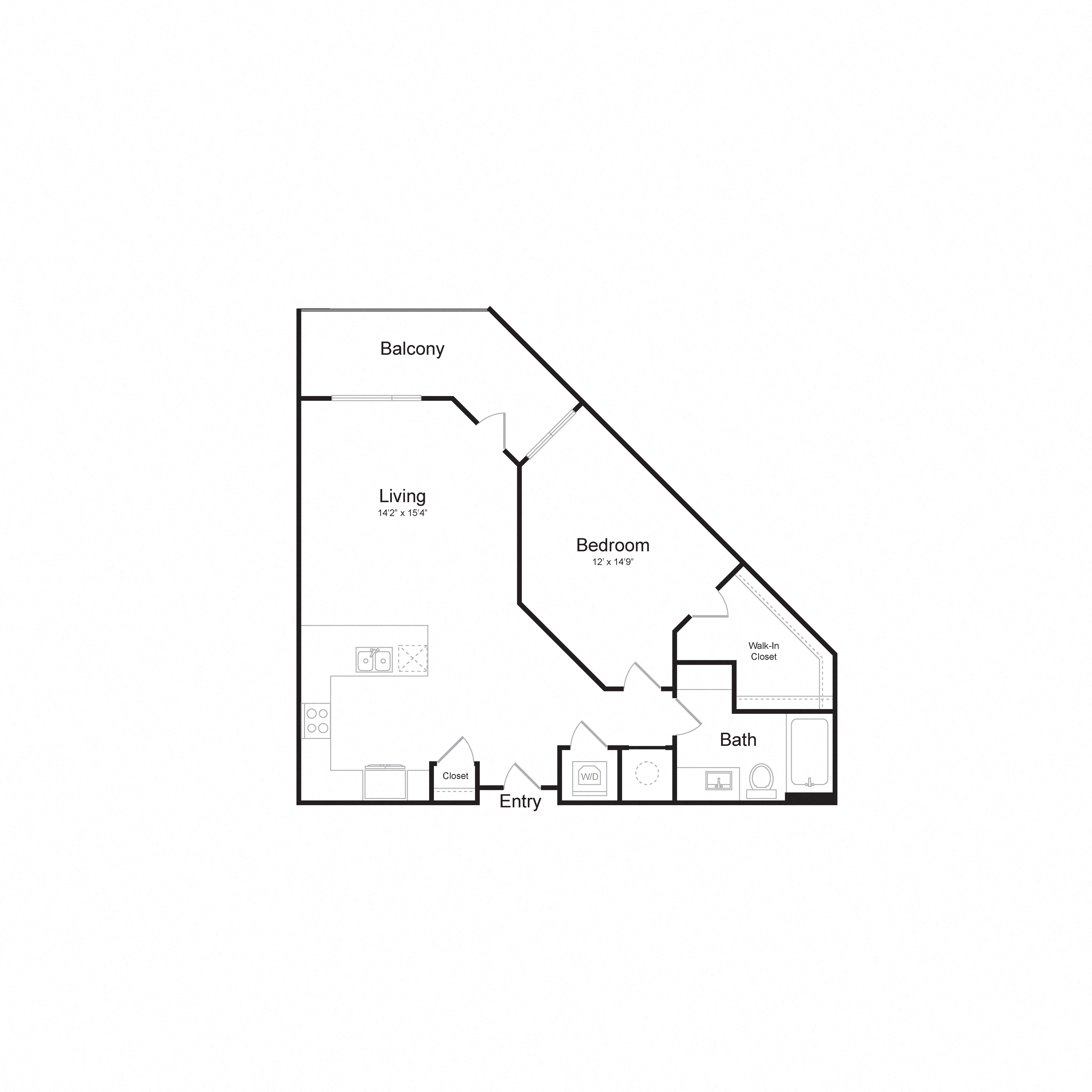 Floor plan for 1 bed, 1 bath, 826 sqft